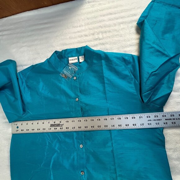 Chico's Womens Blue Silk Blend Long Sleeve Button-Up Shirt Tunic Top Size 3 NWOT - Picture 6 of 7
